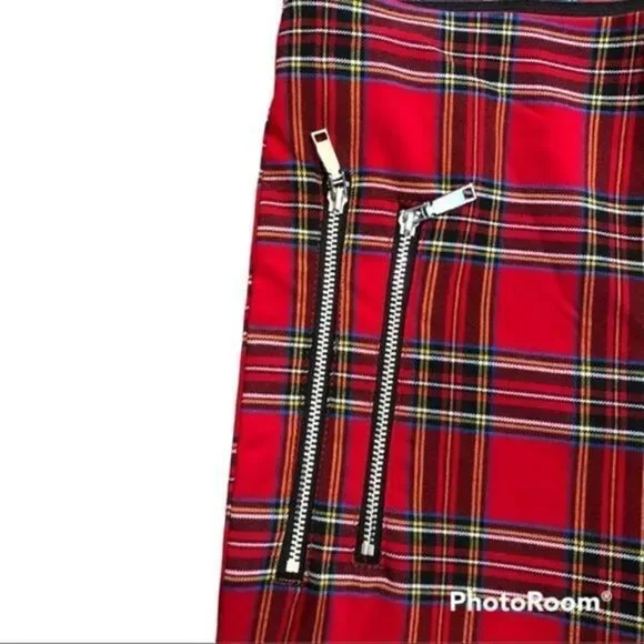 Zara red plaid zipper front pull on skinny pants xs - Picture 5 of 9